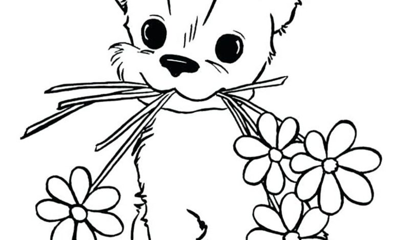 Şirin Köpek Çiçekle Boyama Sayfası