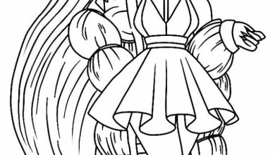 Uzun Saçlı Kedi Kulaklı Moda Bebek Boyama Sayfası