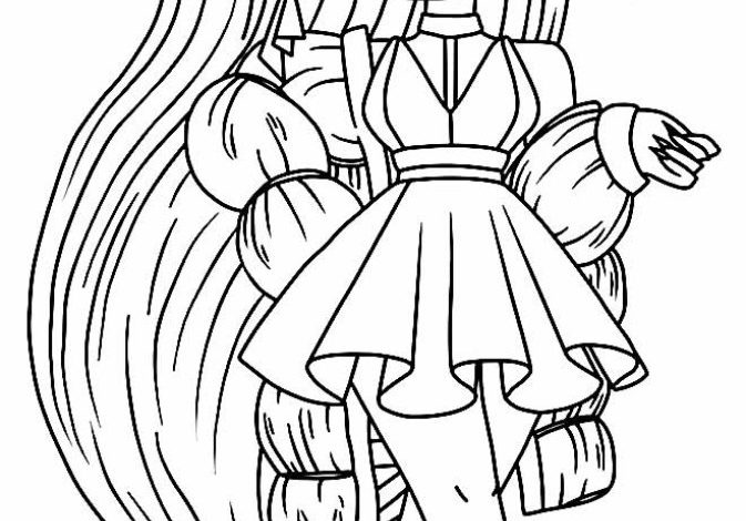 Uzun Saçlı Kedi Kulaklı Moda Bebek Boyama Sayfası