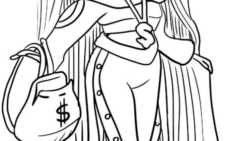 Popüler Bebek Karakterli Şık Giyimli Moda Çantasıyla Boyama Sayfası