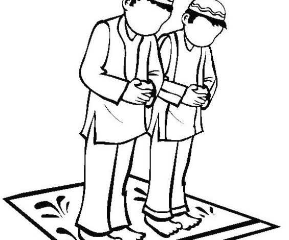 İki Çocuğun Namaz Kılma Boyama Sayfası