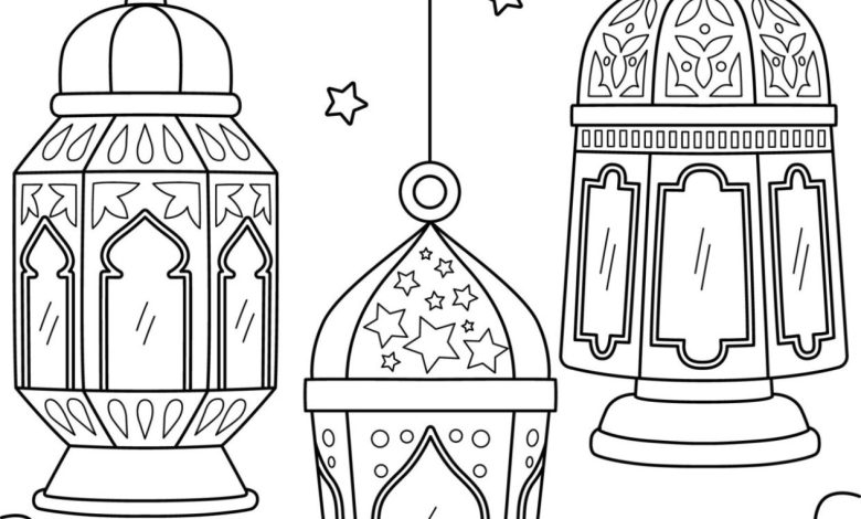 Ramazan Temalı Fener Boyama Sayfası - Renkli Yıldızlı Dekorasyonlar