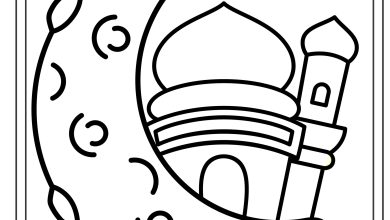 Ramazan Ayı için Boyama Sayfası Hilal ve Cami