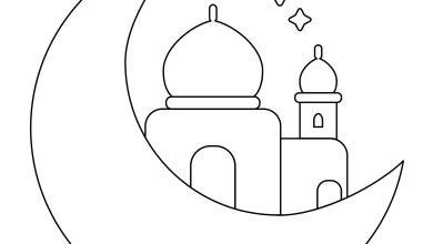 Hilal ve Camii Boyama Sayfası - Dini Temalı Çocuk Boyama Resmi