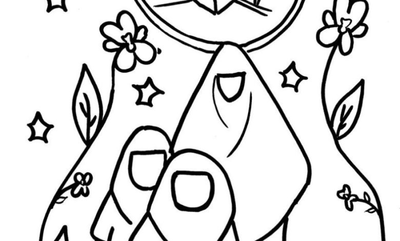 Üç Kadın Figürü ve Çiçeklerle Süslenmiş Kutsal Mekan Çizim Boyama Sayfası