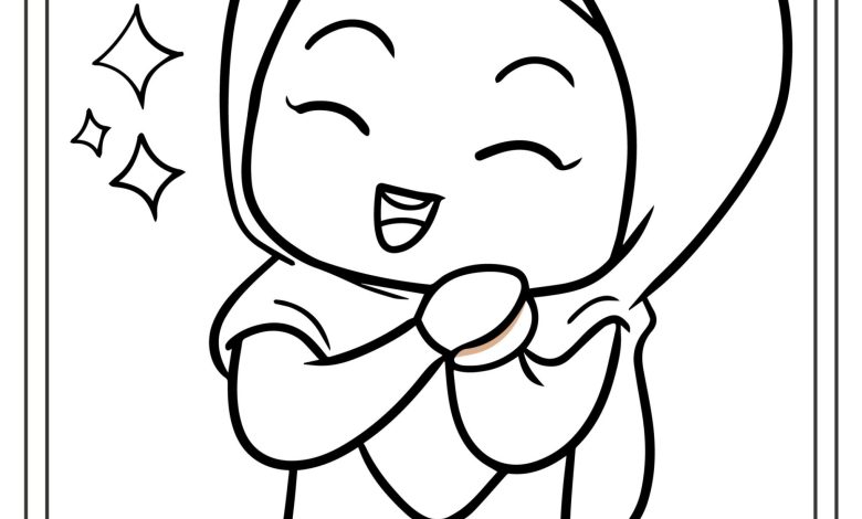 Başörtülü Mutlu Çocuk Boyama Sayfası