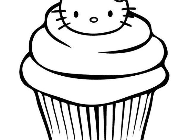 Hello Kitty Temalı Cupcake Boyama Sayfası