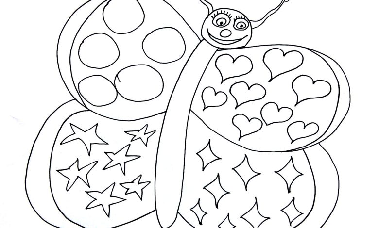 çocuklar için desenli kelebek boyama sayfası