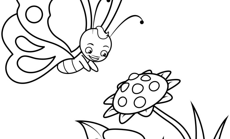 Kelebek ve Çiçek Boyama Sayfası Eğlenceli ve Eğitici Çocuk Faaliyeti