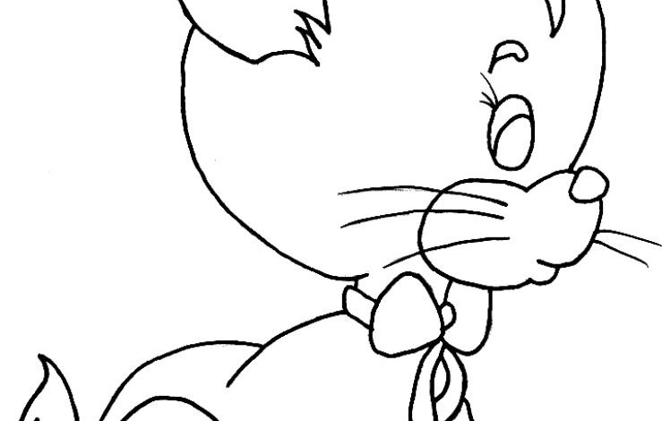 Sevimli Fiyonklu Kedi Boyama Sayfası