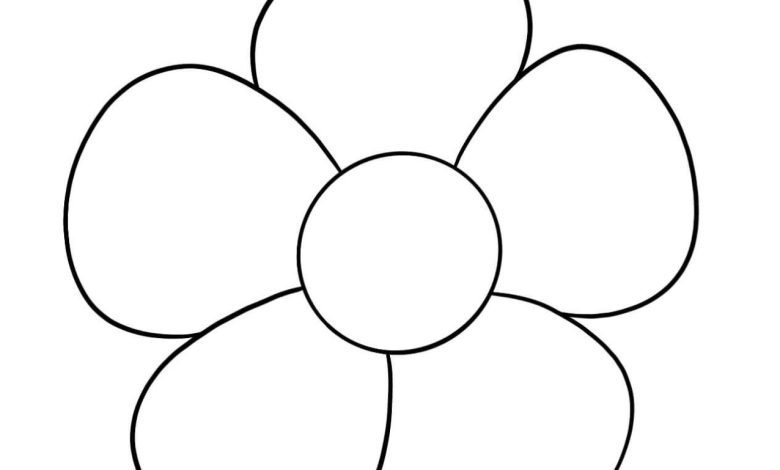 Basit Çiçek Boyama Sayfası 5 Yapraklı Çiçek Deseni