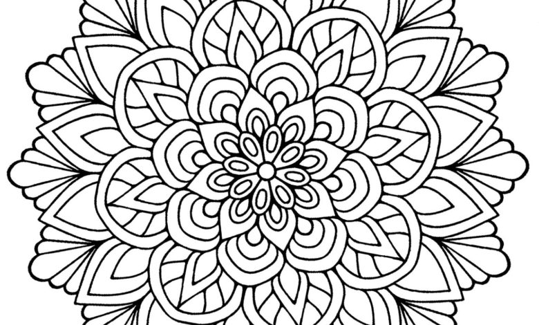 Mandala Boyama Sayfası Çiçek Deseni İçeren Detaylı Mandala