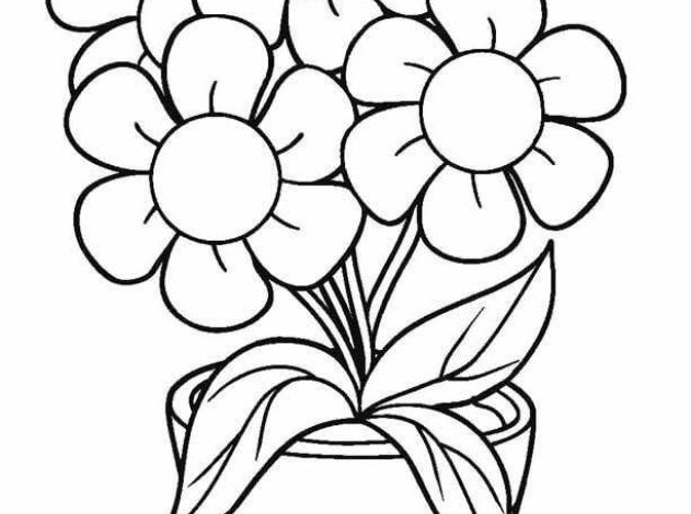 Çiçekli Saksı Boyama Sayfası - Eğlenceli Çiçek Çizimi