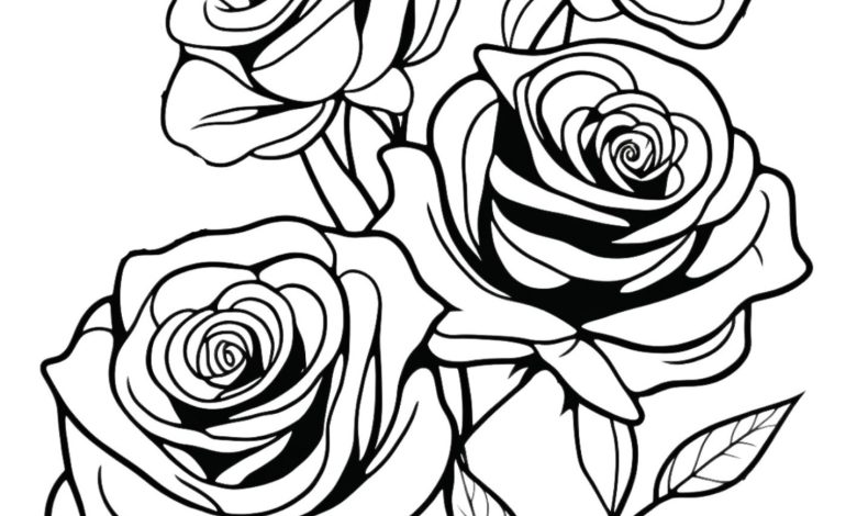 Güzel Güller ve Yapraklar Boyama Sayfası
