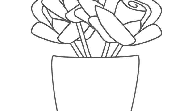 Vazoda Gül Çiçekleri Boyama Sayfası - Çocuklar İçin Eğlenceli Çiçek Boyama