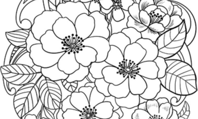 Çiçek Demeti ile Mandala Stili Boyama Sayfası