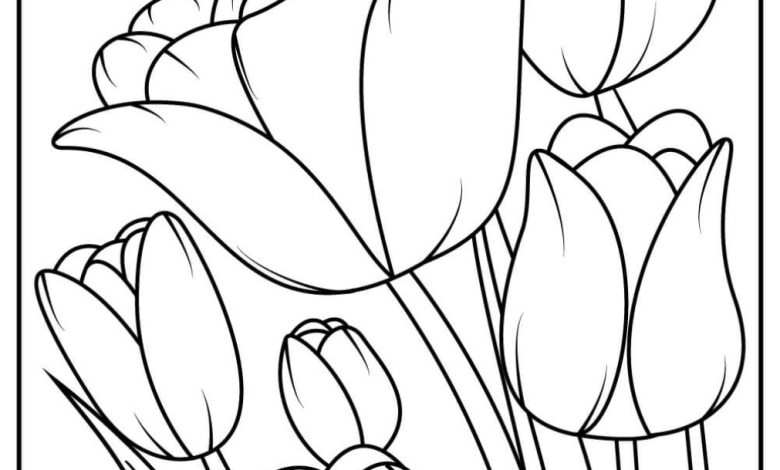 Laleler Boyama Sayfası - Çocuklar İçin Eğlenceli Çiçek Desenleri