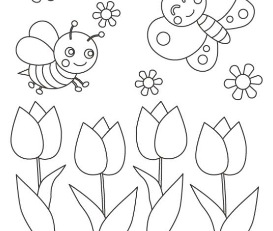 Çiçekler ve Sevimli Böceklerle Bahar Temalı Boyama Sayfası