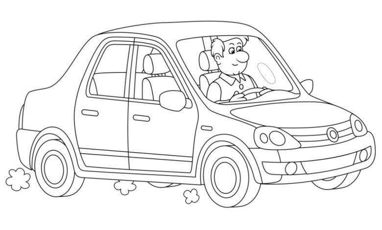 Araba Kullanan Adam Boyama Sayfası - Çizgi Film Araba Boyama Etkinliği