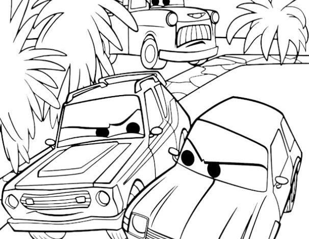 Çizgi Film Arabalı Boyama Sayfası - Arabaların Çarpışması Temalı