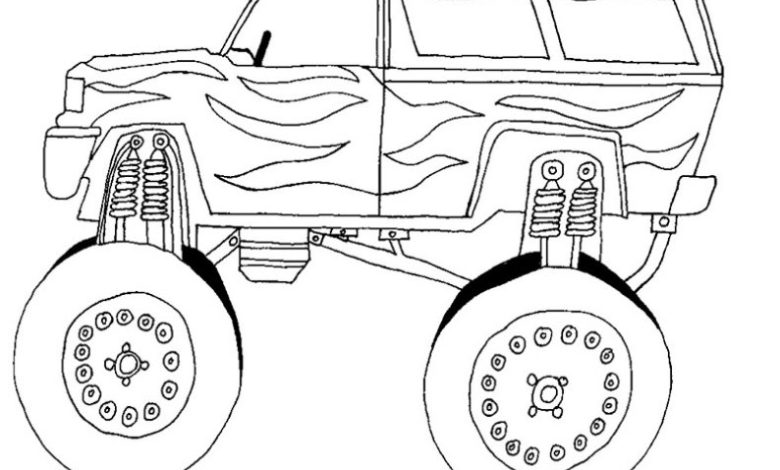 Dev Tekerlekli Canavar Kamyon Boyama Sayfası - Çizim ve Boyama İçin İdeal