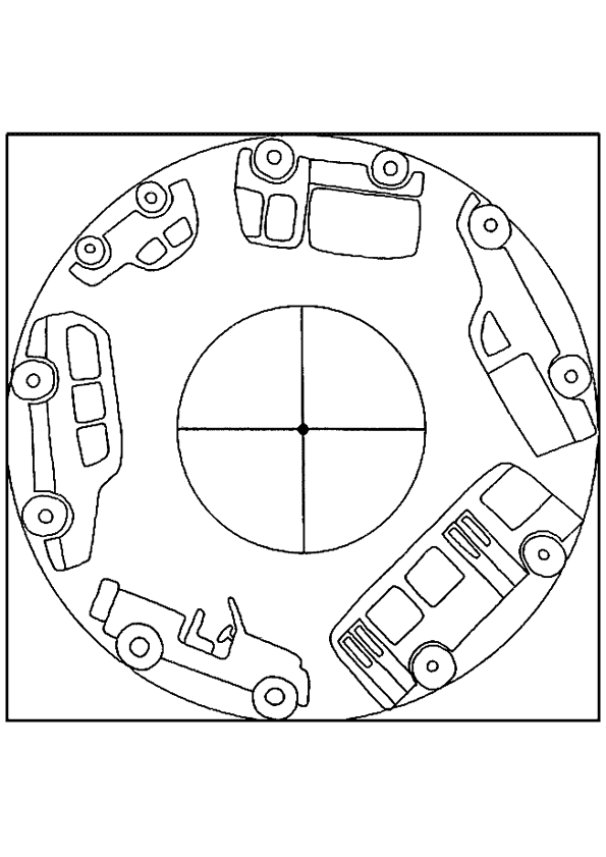 Taşıtlar Temalı Çember Boyama Sayfası - Araba ve Araçlar Boyama