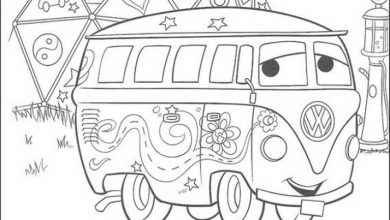 Hippie Temalı Volkswagen T2 Minibüs Boyama Sayfası