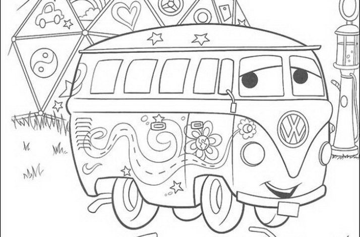 Hippie Temalı Volkswagen T2 Minibüs Boyama Sayfası