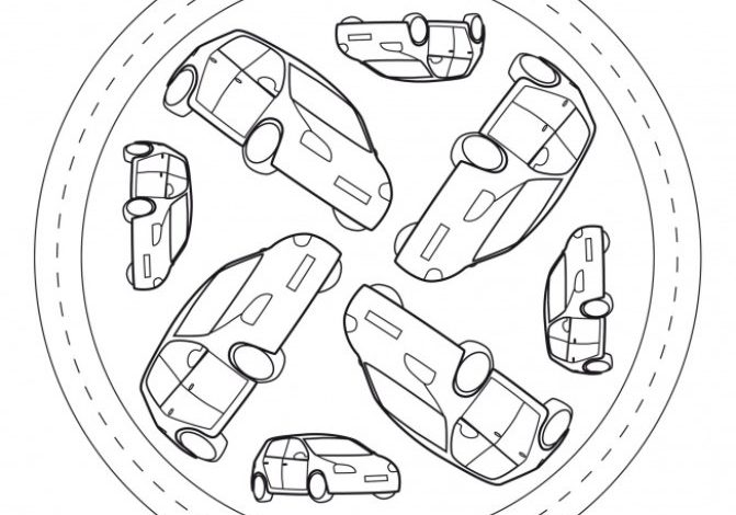 Dairesel Desende Araba Çizimleri Boyama Sayfası