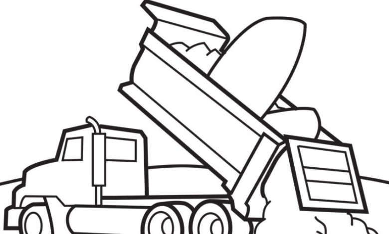 İnşaat Kamyonu Boyama Sayfası - Kamyon ve Taşlar Boyama Şablonu