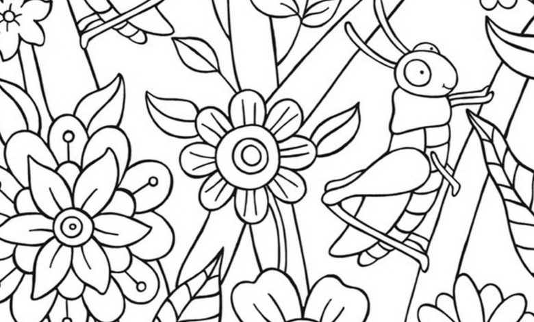 Çekirge ve Çiçekler Boyama Sayfası - Doğa Temalı Çocuk Etkinlikleri İçin