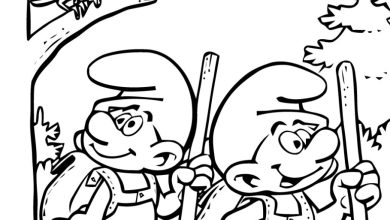 Boyama Sayfası Doğada Smurf'ler - Yürüyüşte Çizimi