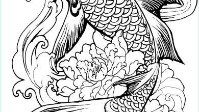 Ejderha ve Çiçeklerle Süslenmiş Japon Koi Balığı Boyama Sayfası