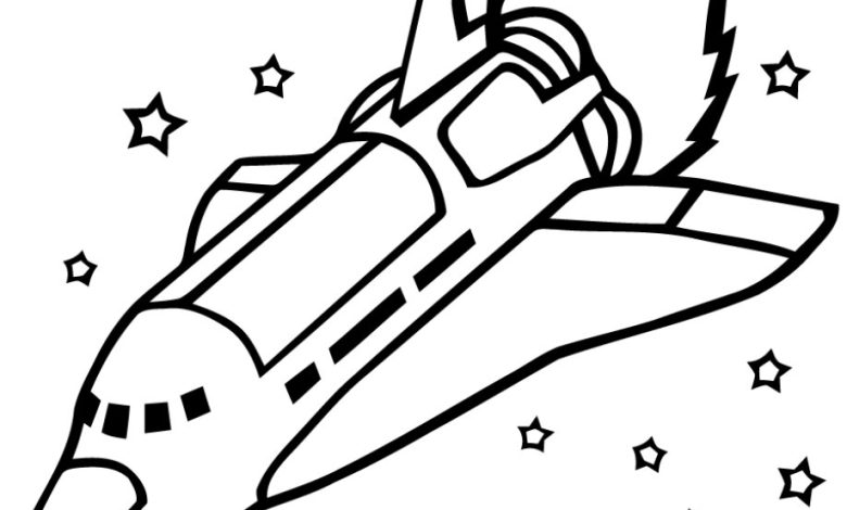 Uzay Mekiği ve Yıldızlar Boyama Sayfası - Uzay Keşfi Teması
