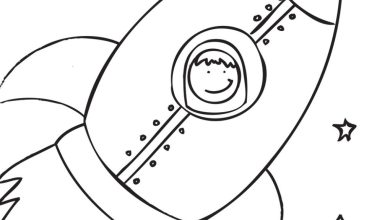 Çocuklar İçin Boyama Sayfası Uzay Roketi ile Astronot