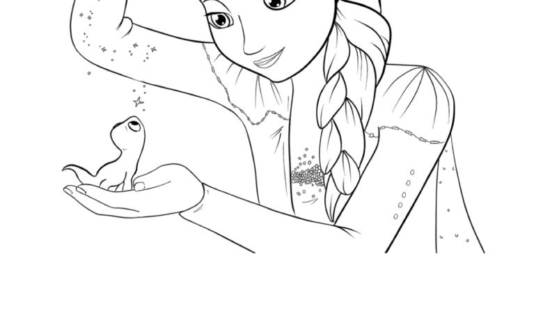 Frozen Karakteri Elsa ve Sevimli Kertenkele Boyama Sayfası