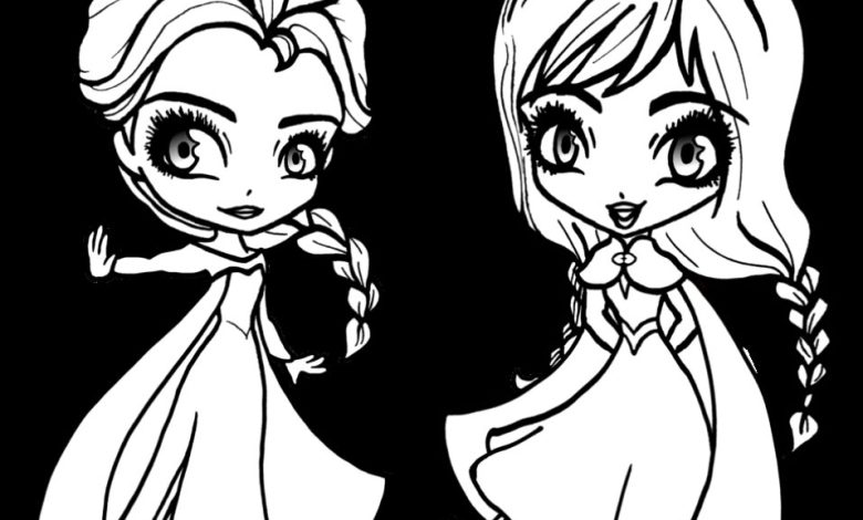 Karakterlerle Büyüleyici Prenses Boyama Sayfası - Elsa ve Anna