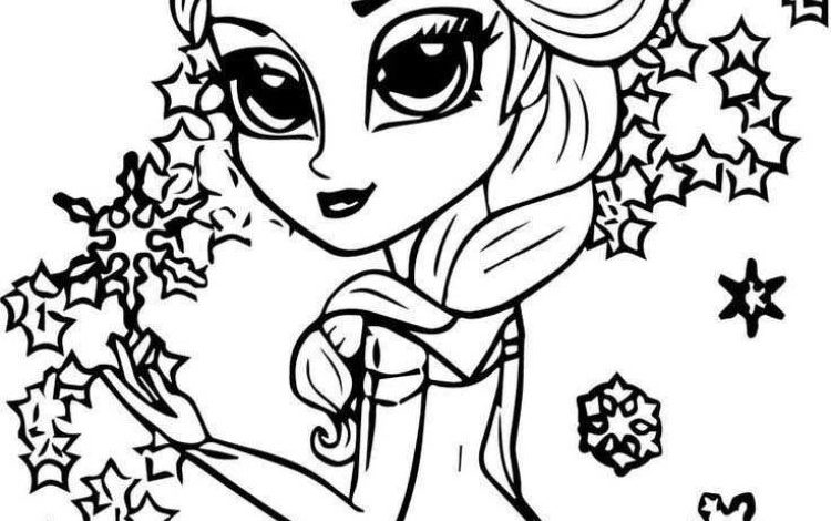 Büyük Gözlü Karakter ve Kar Çiçekleri Boyama Sayfası