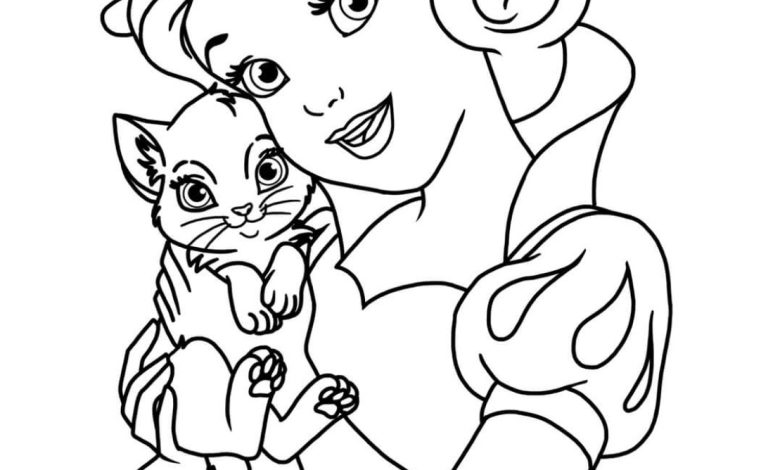 Prenses ve Kedi Boyama Sayfası - Çocuklar İçin Eğlenceli ve Öğretici