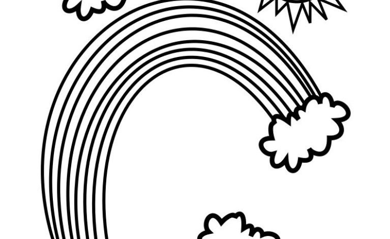 Gülen Güneş ve Bulutlar ile Gökkuşağı Boyama Sayfası