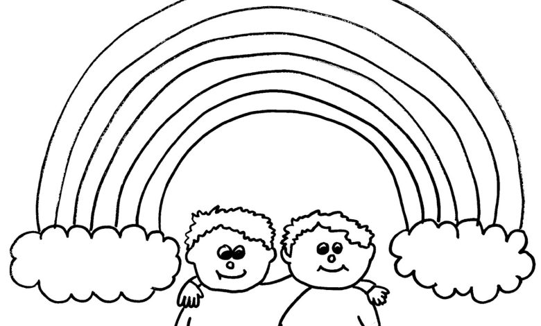 Çocuklar ve Gökkuşağı Boyama Sayfası