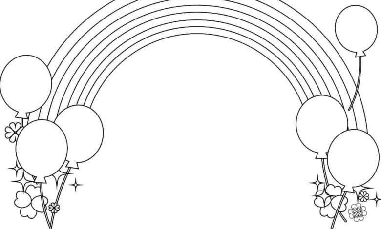 Gökyüzünde Balon ve Gökkuşağı Boyama Sayfası