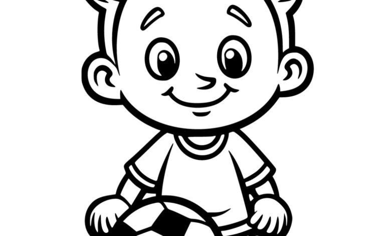 Futbol Topu Oynayan Çocuk Boyama Sayfası