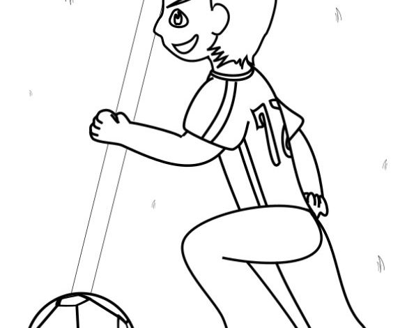 Futbolcu Çocuk Boyama Sayfası - Top Sürme Anı