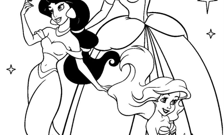 Disney Prensesleri Boyama Sayfası Jasmine, Cinderella ve Ariel