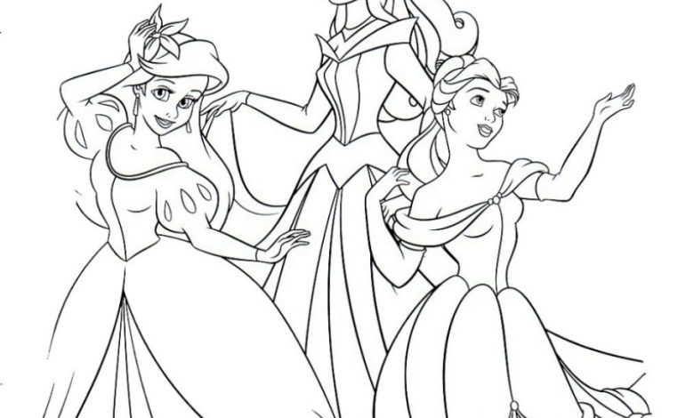 Ariel, Aurora, ve Belle Boyama Sayfası - Prenseslerin Buluşması