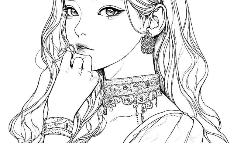 Prenses Tacı ve Detaylı Takı ile Güzel Kadın Boyama Sayfası