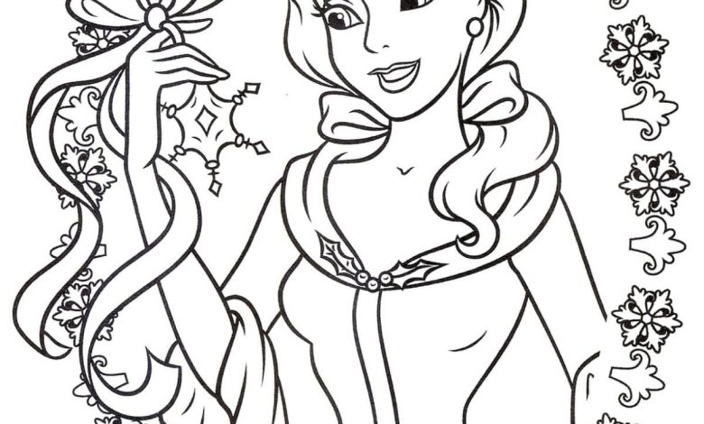 Prenses Boyama Sayfası – Çiçekli Çerçeve ve Kurdele