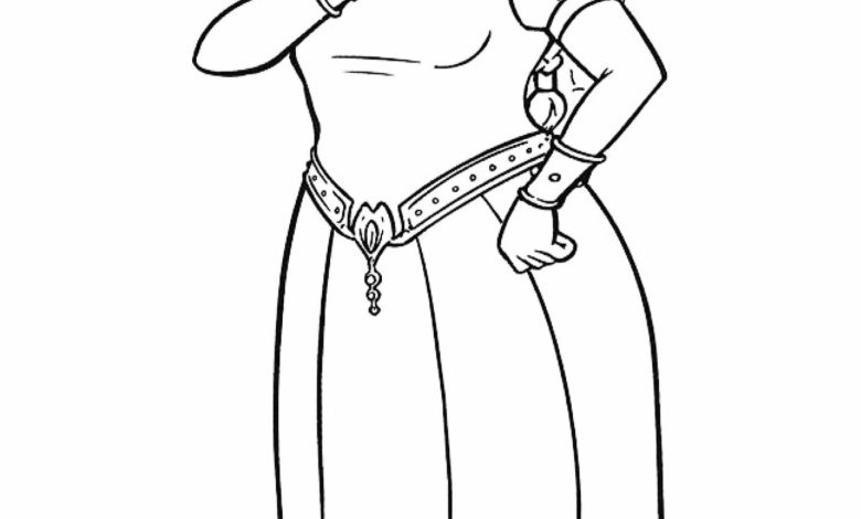 Prenses Boyama Sayfası Komik Bekleme Pozu Üzerinde Ortaçağ Elbisesi