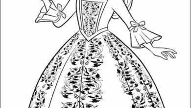 Prenses Elbisesi Boyama Sayfası - Detaylı Desenli